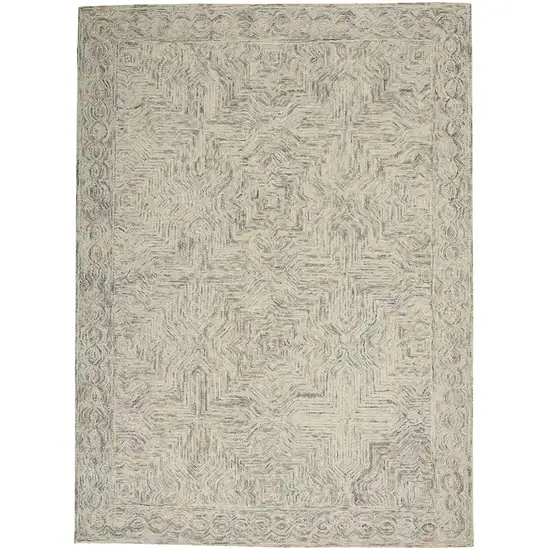 Ivory and Blue Wool Geometric Area Rug Photo 2