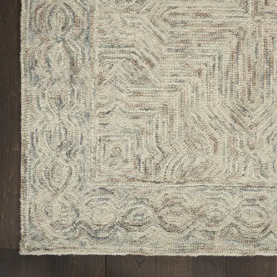 Ivory and Blue Wool Geometric Area Rug Photo 4