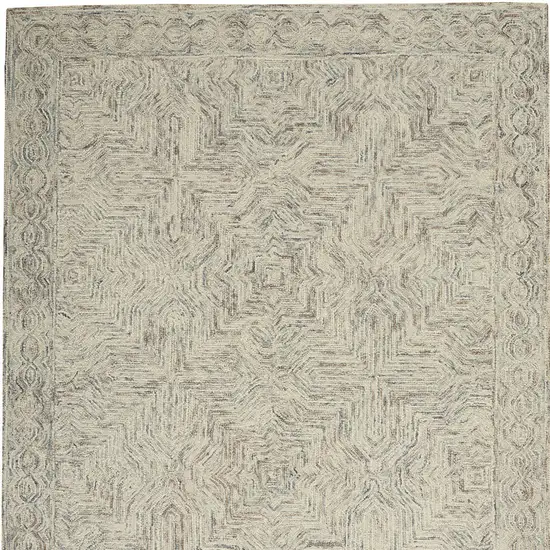 Ivory and Blue Wool Geometric Area Rug Photo 7