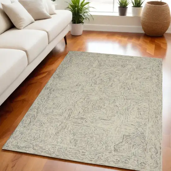 Ivory and Blue Wool Geometric Area Rug Photo 1