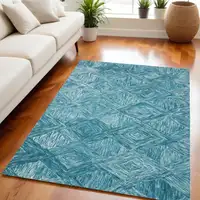 Photo of Ivory and Blue Wool Geometric Area Rug