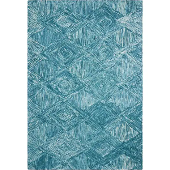 Ivory and Blue Wool Geometric Area Rug Photo 5