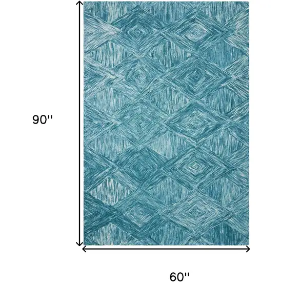 Ivory and Blue Wool Geometric Area Rug Photo 3