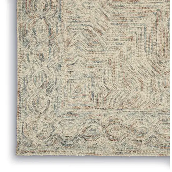 Ivory and Blue Wool Geometric Area Rug Photo 4