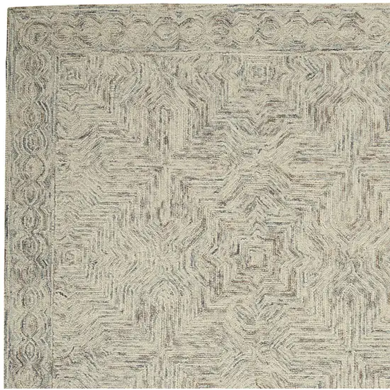 Ivory and Blue Wool Geometric Area Rug Photo 6