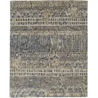 Photo of Ivory and Blue Wool Geometric Hand Knotted Area Rug