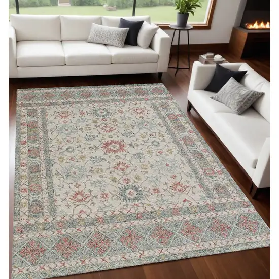 Ivory and Blue Wool Oriental Hand Tufted Non Skid Area Rug Photo 1