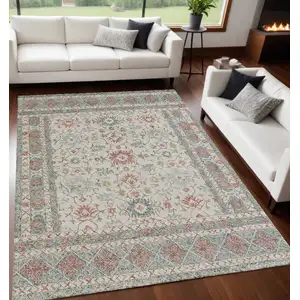 Photo of Ivory and Blue Wool Oriental Hand Tufted Non Skid Area Rug