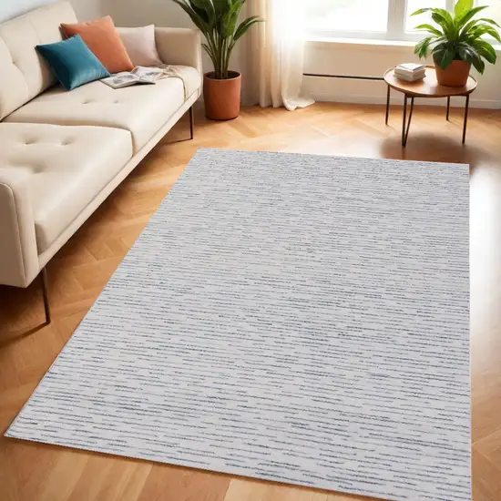 Ivory and Blue Wool Striped Hand Tufted Area Rug Photo 1