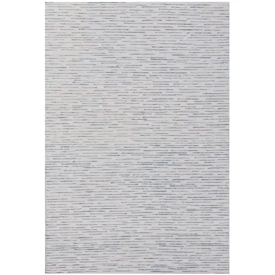 Ivory and Blue Wool Striped Hand Tufted Area Rug Photo 2