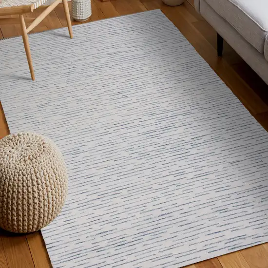 Ivory and Blue Wool Striped Hand Tufted Area Rug Photo 8