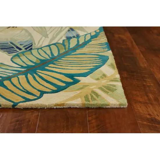 Ivory and Blue Wool Tropical Botanical Handmade Area Rug Photo 5