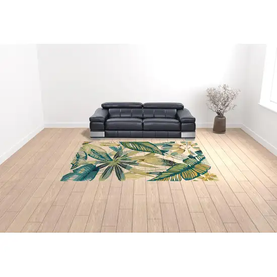 Ivory and Blue Wool Tropical Botanical Handmade Area Rug Photo 2