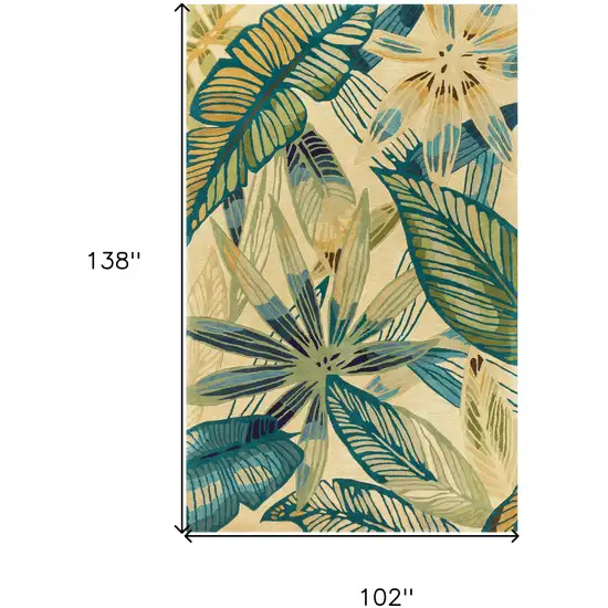 Ivory and Blue Wool Tropical Botanical Handmade Area Rug Photo 6