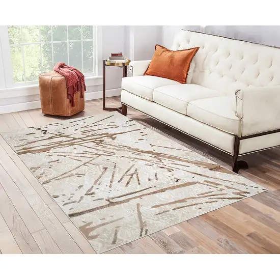 Ivory and Brown Abstract Area Rug Photo 2