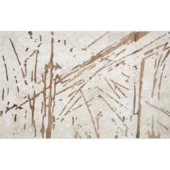 Ivory and Brown Abstract Area Rug Photo 5