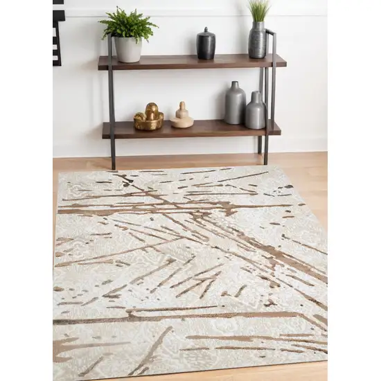 Ivory and Brown Abstract Area Rug Photo 2