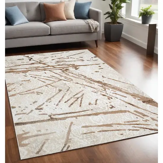 Ivory and Brown Abstract Area Rug Photo 2