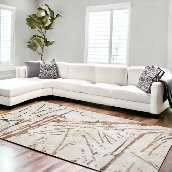 Ivory and Brown Abstract Area Rug Photo 3