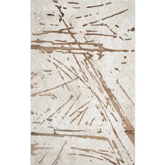 Ivory and Brown Abstract Area Rug Photo 1