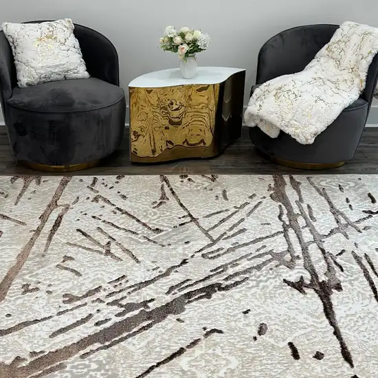 Ivory and Brown Abstract Area Rug Photo 4