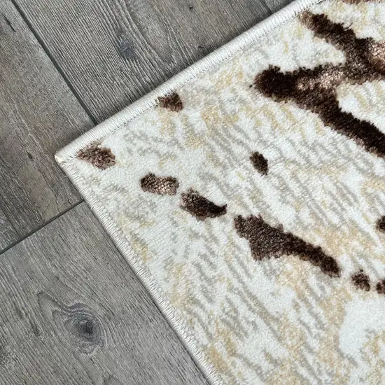 Ivory and Brown Abstract Area Rug Photo 9