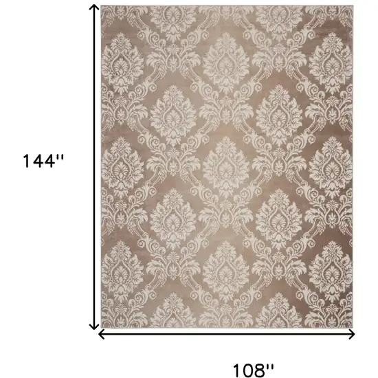 Ivory and Brown Damask Distressed Non Skid Area Rug Photo 3