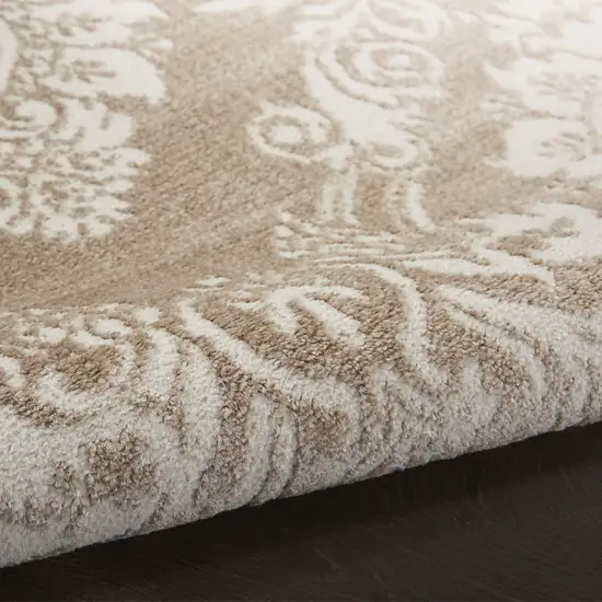 Ivory and Brown Damask Distressed Non Skid Area Rug Photo 5