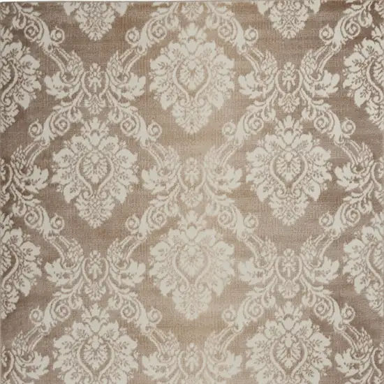 Ivory and Brown Damask Distressed Non Skid Area Rug Photo 8