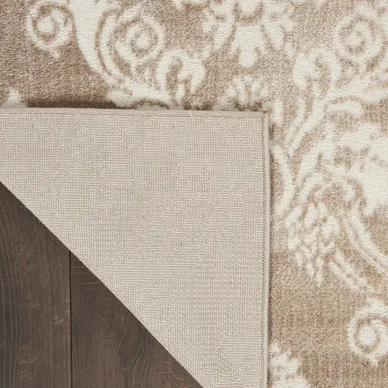 Ivory and Brown Damask Distressed Non Skid Area Rug Photo 6