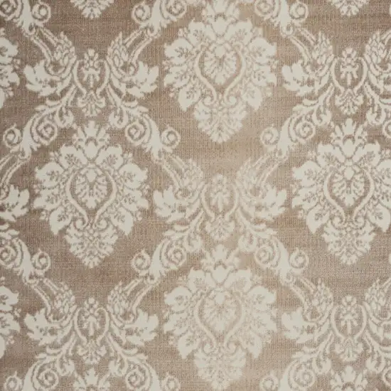 Ivory and Brown Damask Distressed Non Skid Area Rug Photo 7