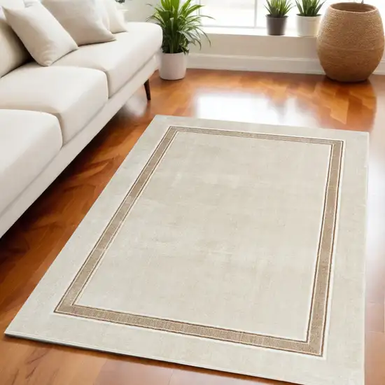 Ivory and Brown Geometric Non Skid Area Rug Photo 1