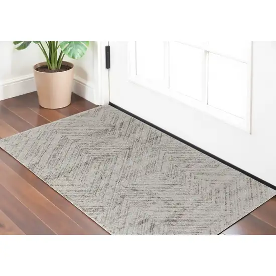 Ivory and Brown Geometric Power Loom Area Rug Photo 1