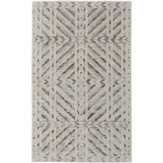 Ivory and Brown Geometric Power Loom Area Rug Photo 4