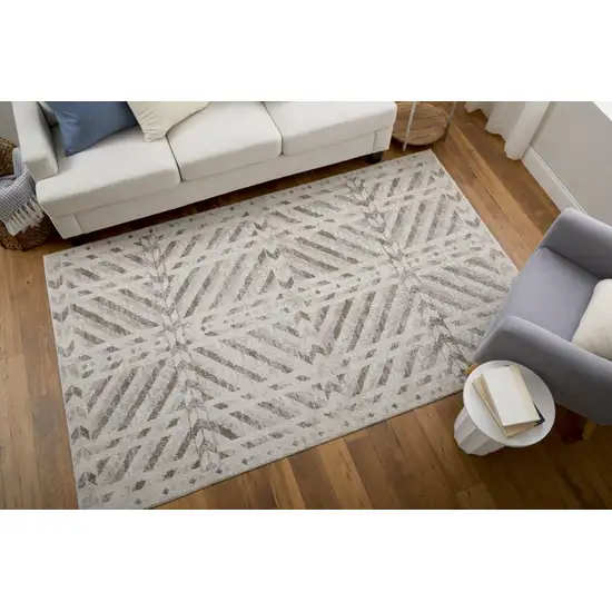 Ivory and Brown Geometric Power Loom Area Rug Photo 7