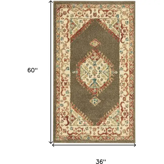 Ivory and Brown Oriental Power Loom Area Rug Photo 10