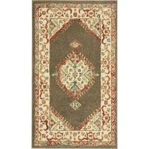 Photo of Ivory and Brown Oriental Power Loom Area Rug