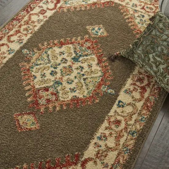 Ivory and Brown Oriental Power Loom Area Rug Photo 5