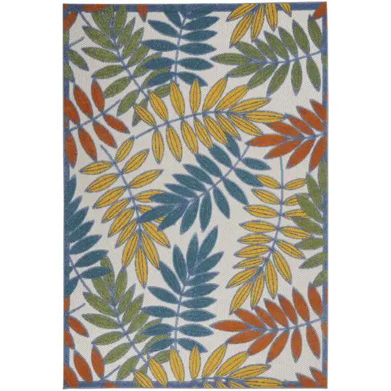 Ivory and Colored Leaves Indoor Outdoor Runner Rug Photo 1