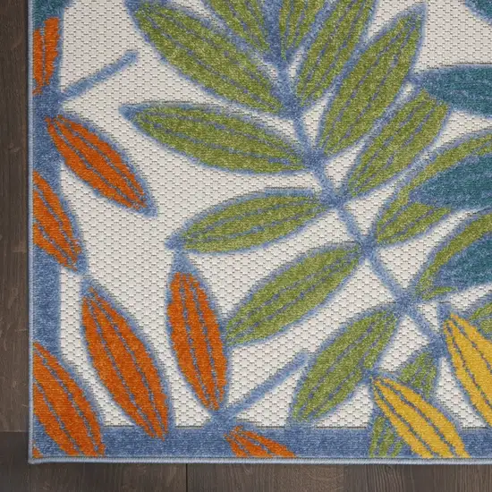 Ivory and Colored Leaves Indoor Outdoor Runner Rug Photo 3