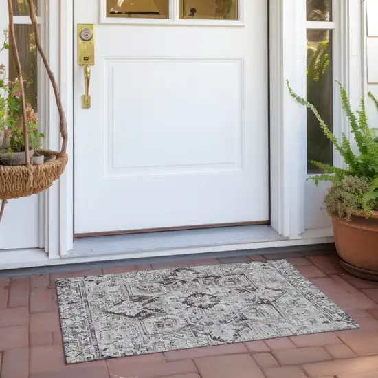 Ivory and Dark Brown Oriental Washable Non Skid Indoor Outdoor Area Rug Photo 8