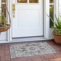 Photo of Ivory and Dark Brown Oriental Washable Non Skid Indoor Outdoor Area Rug