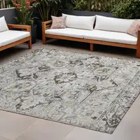 Photo of Ivory and Dark Brown Oriental Washable Non Skid Indoor Outdoor Area Rug