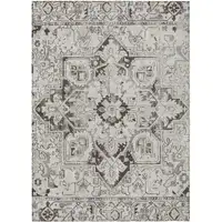 Photo of Ivory and Dark Brown Oriental Washable Non Skid Indoor Outdoor Area Rug