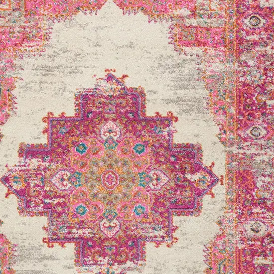 Ivory And Fuchsia Oriental Distressed Area Rug Photo 6