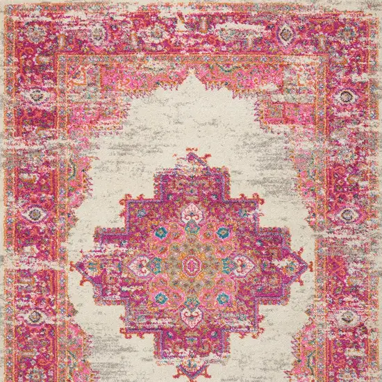 Ivory And Fuchsia Oriental Distressed Area Rug Photo 7