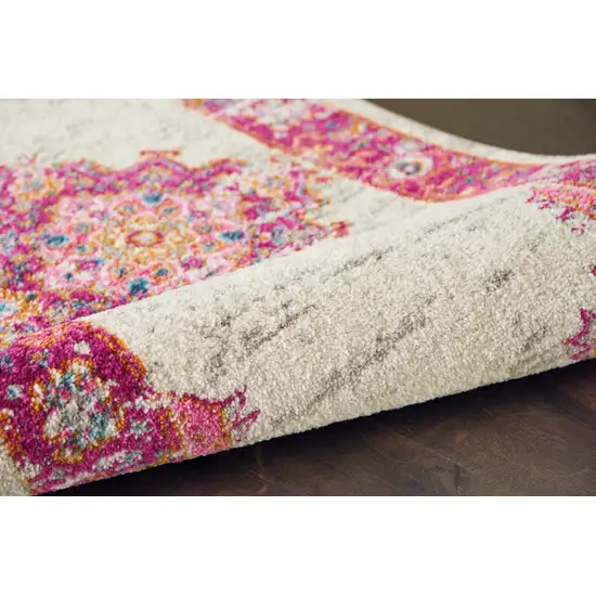 Ivory and Fuchsia Distressed Area Rug Photo 3