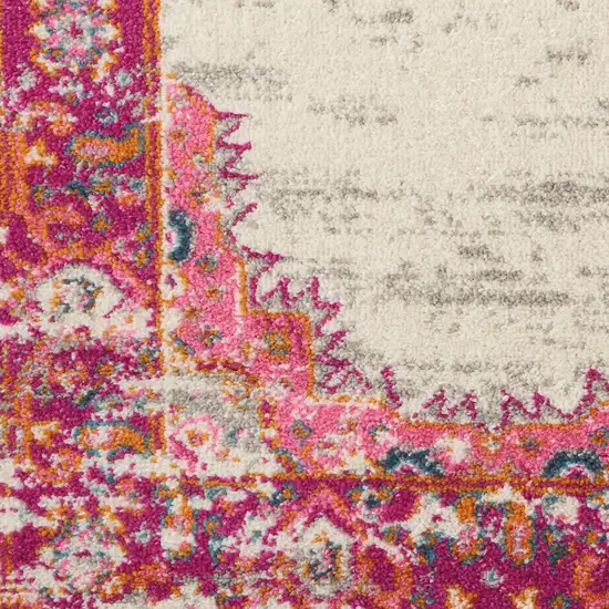 Ivory And Fuchsia Oriental Distressed Area Rug Photo 3