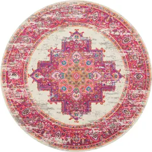 Photo of Ivory and Fuchsia Distressed Area Rug