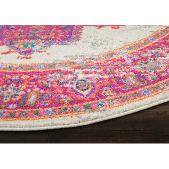 Ivory and Fuchsia Distressed Area Rug Photo 6